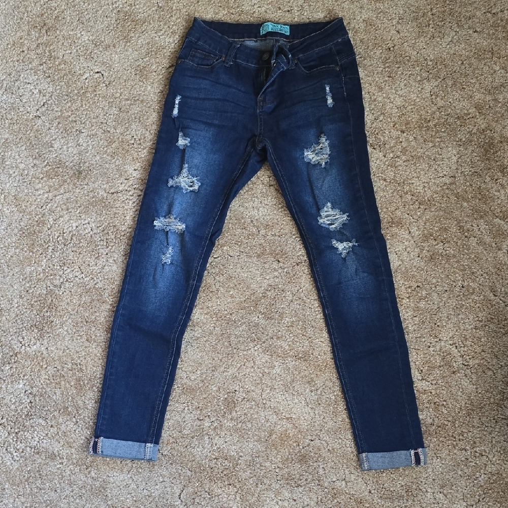 Wax Jean Dark Blue Distressed Skinny Jeans